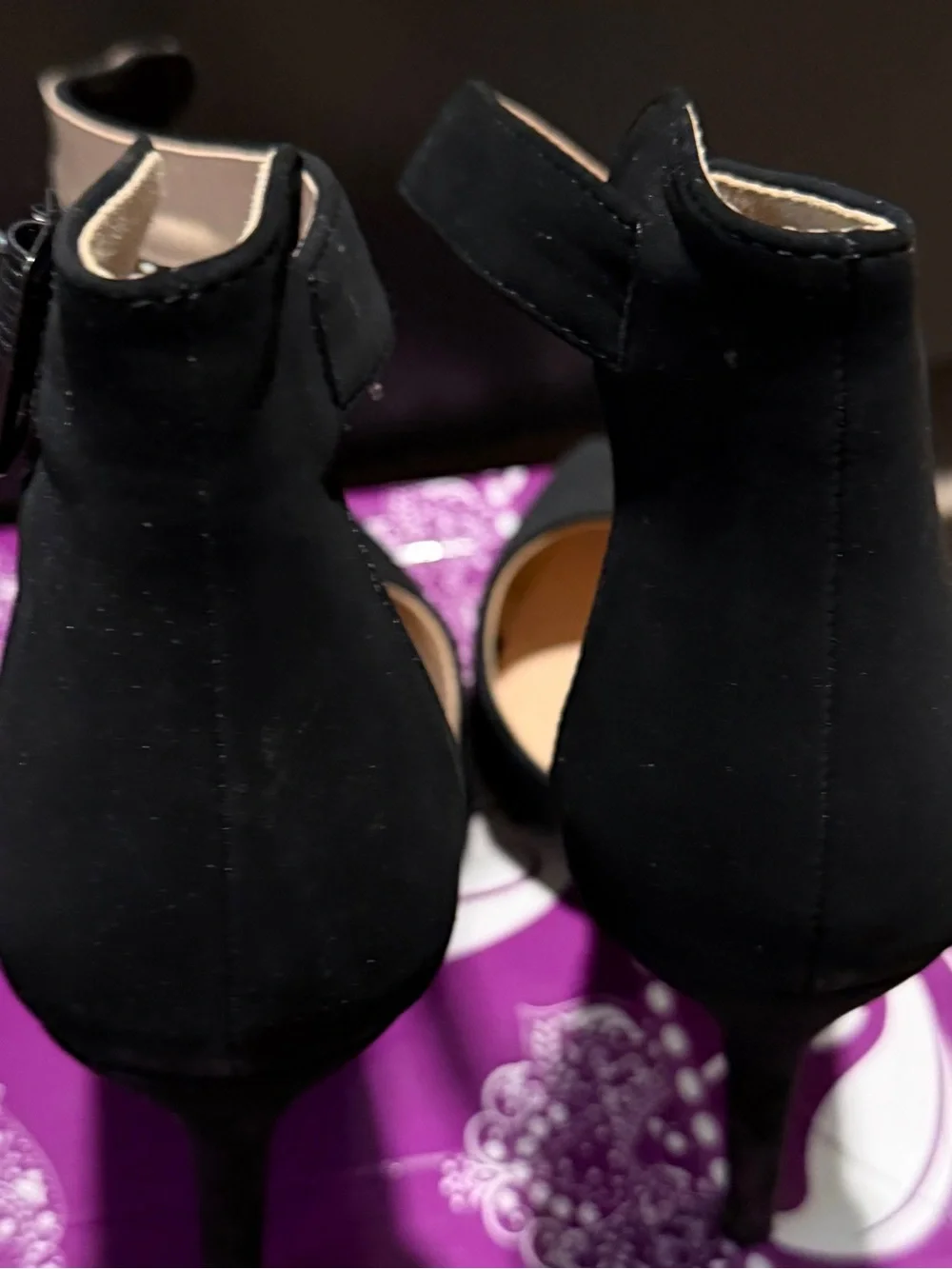 Forever 21 Black Pointed Toe Ankle Strap Heels with Curved Side